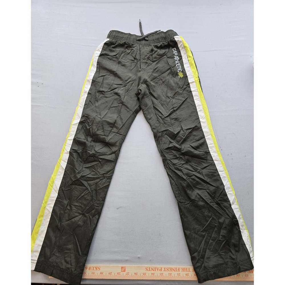 Gap Kids Athletic Boys XL 12 Track Pants Olive Green Neon Stripe Mesh Lined